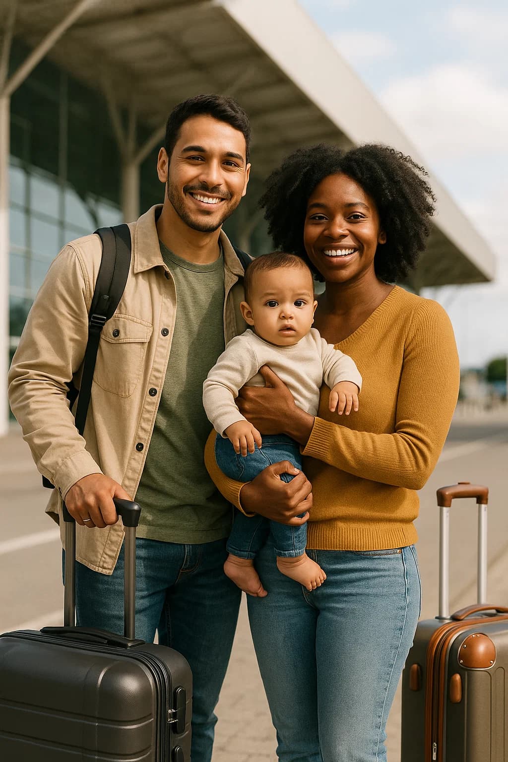 Another smiling couple at the airport
